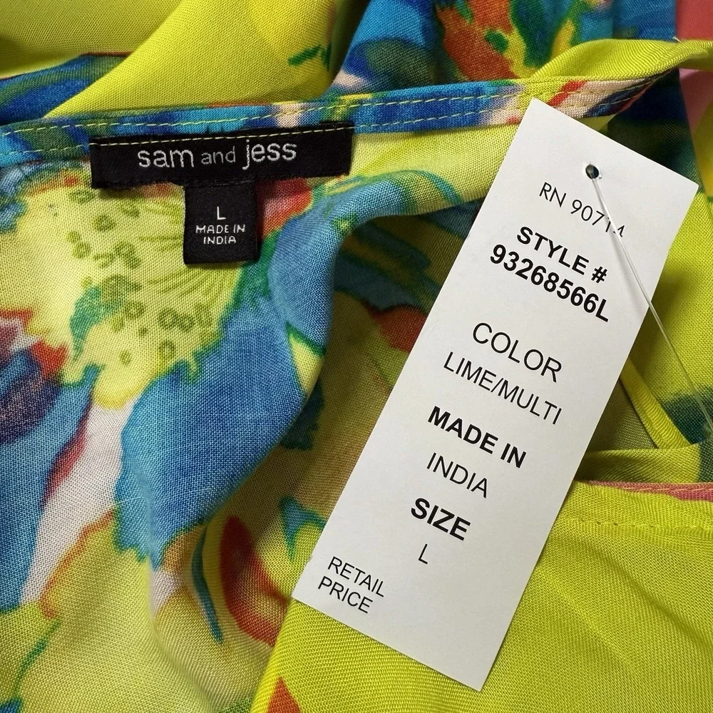 NWT Sam And Jess L‎ Dress Floral Bow Tie Asymmetrical Beachy Lightweight Flowy